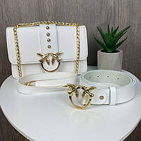 Набор женская сумочка клатч Пинко белая + кожаный ремень стиль Pinko белый золотистый
