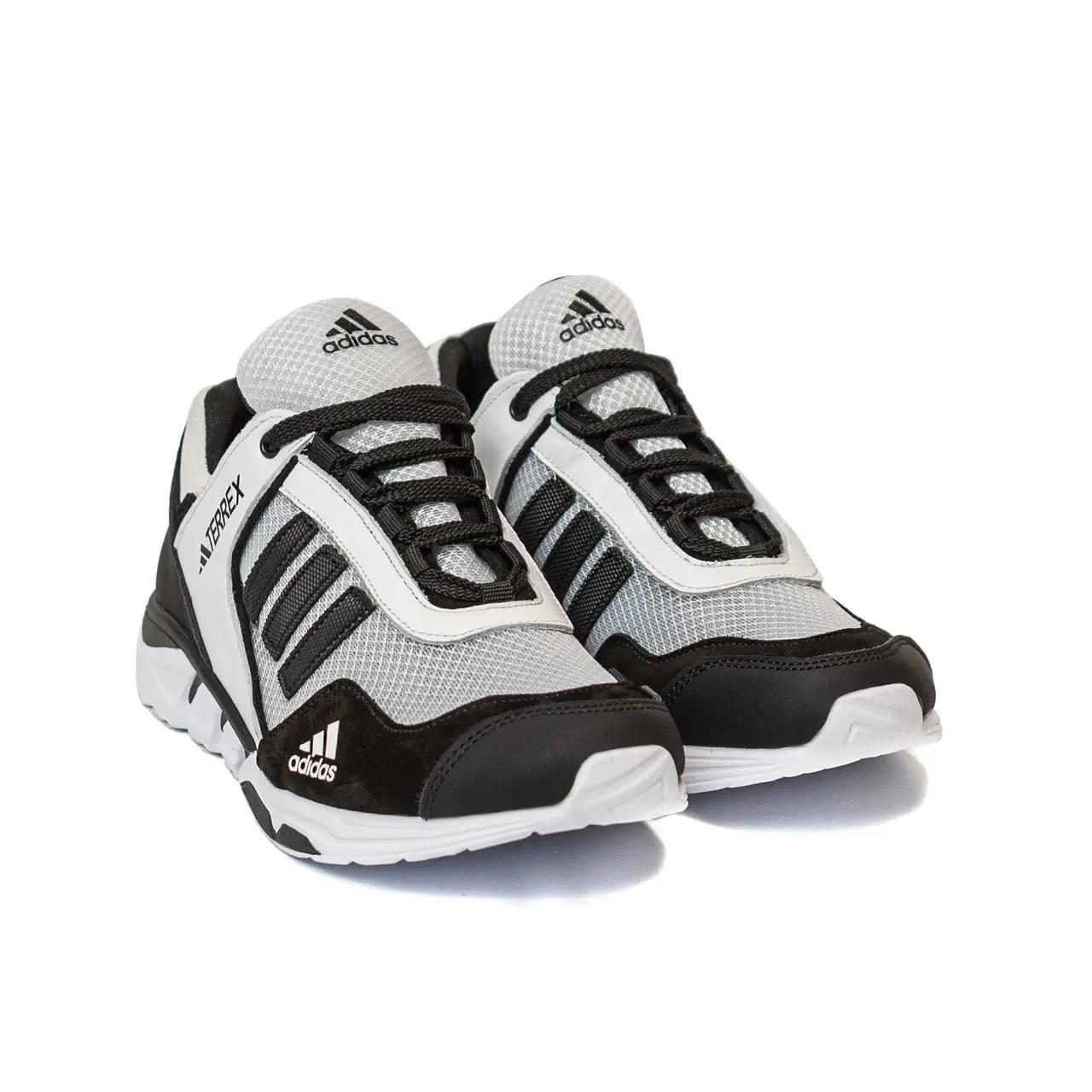Кросівки чоловічі літні шкіряні сітка чорно-білі Adidas Terrex White