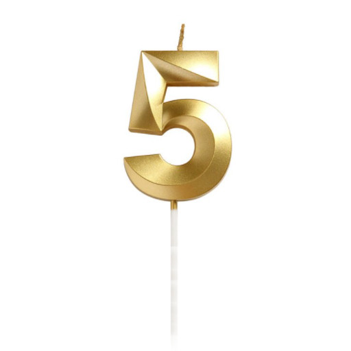Свічка цифра грані на списі 5 (золота)