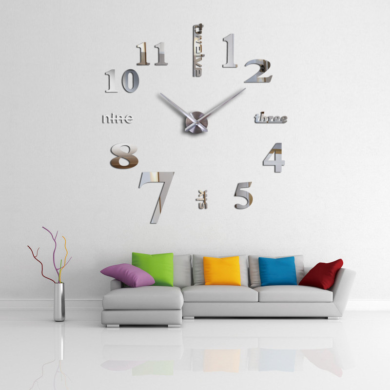 Настінний годинник 3D Diy Clock 120 см Цифри Сірий ZH015