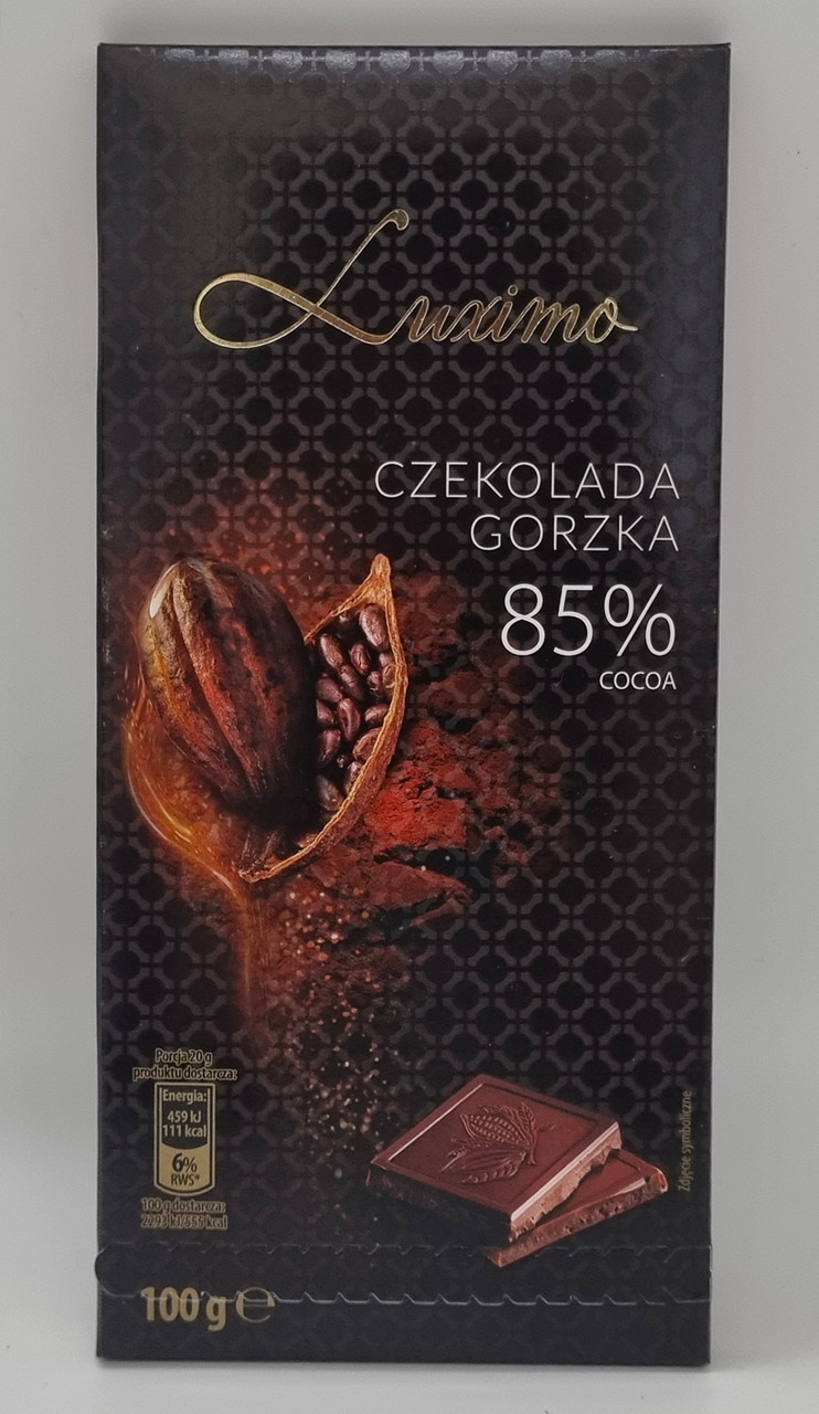 Чорний, гіркий шоколад Luximo 85% Какао 100 г Польща, фото 1