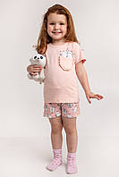 Комплект на девочку футболка с шортиками Котики, Персиковый, Рост 110-116 (5-6 лет)