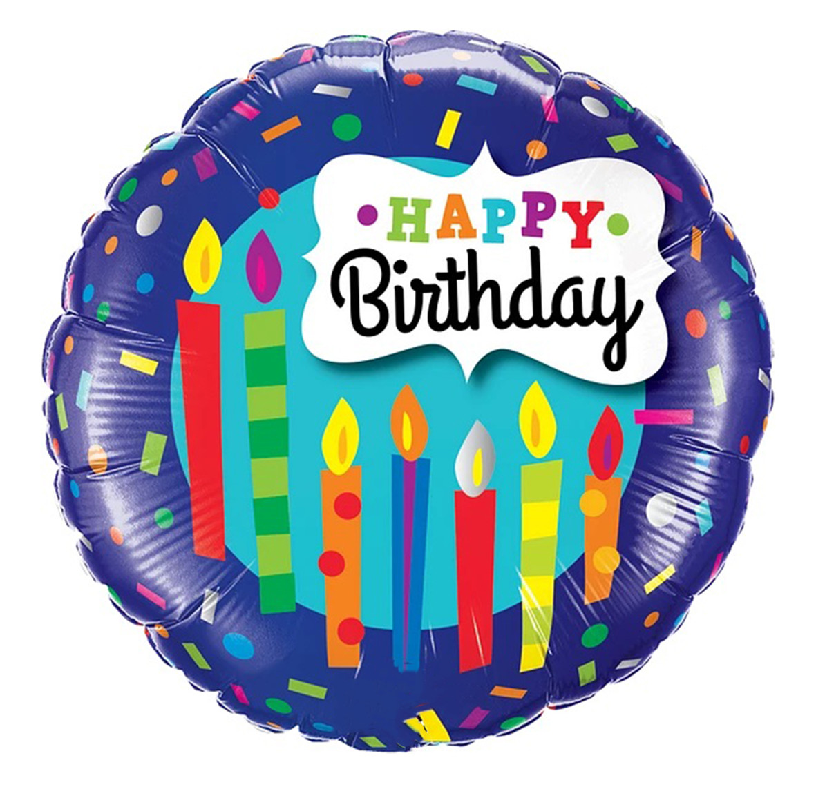 Фольгована кулька круг "Happy Birthday свічки" синя 18"(45см) 1шт.