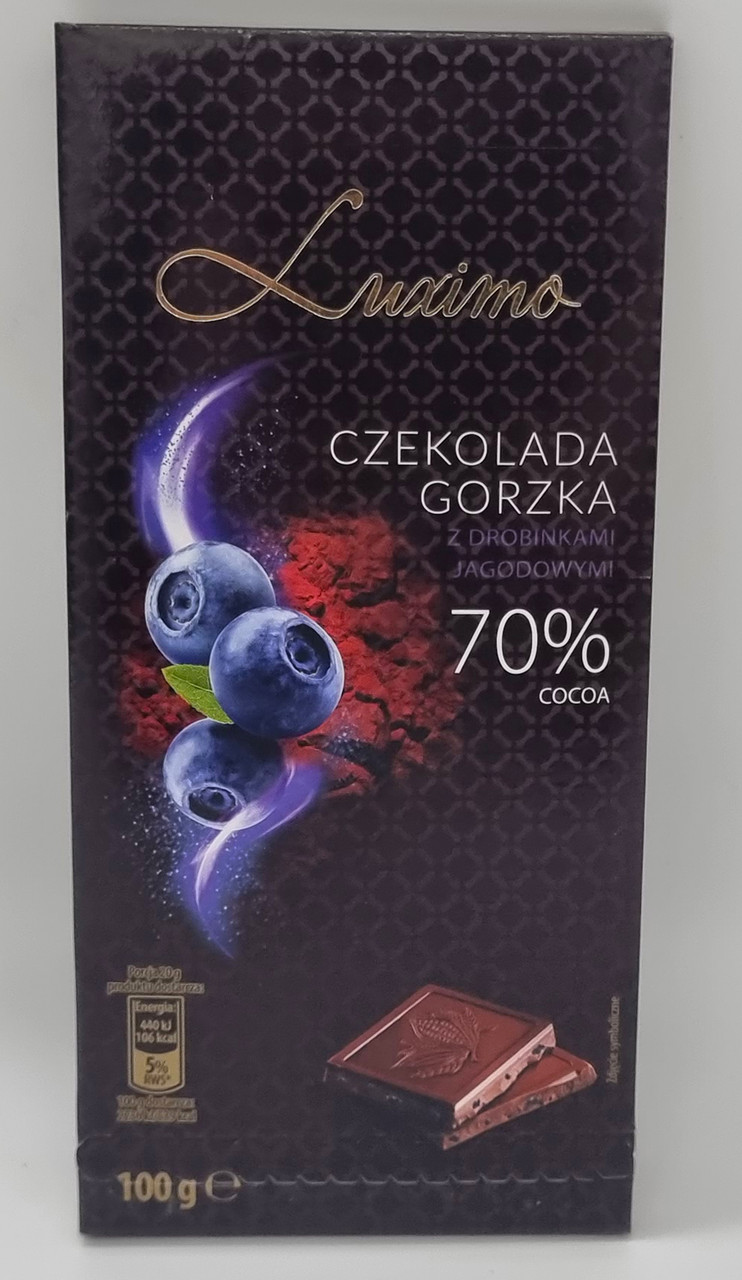 Чорний, гіркий шоколад Luximo з родзинками 70% Какао 100 г Польща