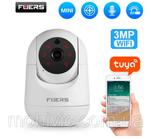 IP смарт-камарт-камера Fuers TUYA 3MP — Wi-Fi (вдалений перегляд), обертання, сигналізація — ORIGINAL!, фото 1