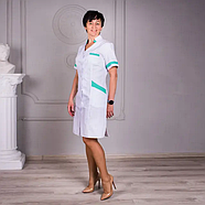 Жіночий медичний халат Анна білий з бірюзовими/салатовими вставками, фото 5