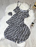 Жіноча сатинова піжама комплект майка та шорти Dior піжама для жінок чорна Fellix, фото 2