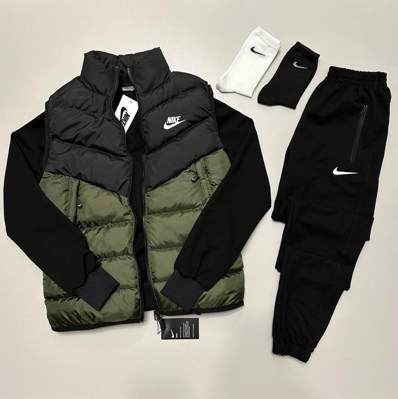 Спортивний костюм жилетка Nike чоловічий комплект весняний осінній 3в1 найк хакі