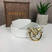 Белый женский кожаный поясной ремень Пинко, классический пояс в стиле Pinko золотистый птички ТТ
