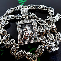 Массивная мужская серебряная цепочка 120г 60см иконка Божьей Матери 40 г 925 пробы