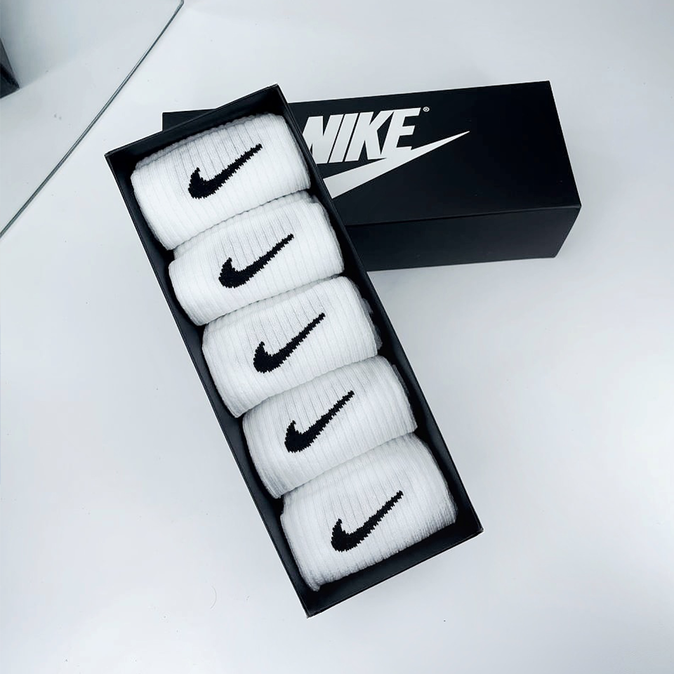 Короткі жіночі Шкарпетки Nike / найк - Білі - (найк) Подарунковий набір в коробці 5 пар Середні