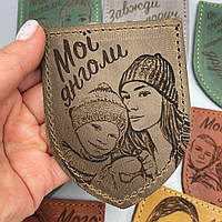 Шкіряні шеврони / патчі з гравіюванням вашого фото. На липучці. Різні кольори шкіри. Виготовлення 2-3 робочих дні. Оливковий