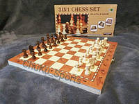Набор 3 в 1 Шахматы Нарды Шашки 8801 (деревянные), размер поля:33,5*33,5 см