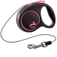 Поводок рулетка Flexi Black Design M, для собак весом до 20 кг, трос 5 метров, цвет розовый