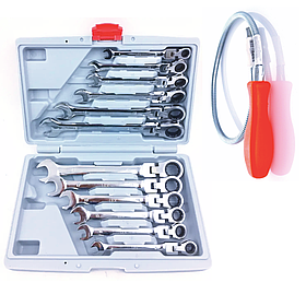 Набір ріжково-накидних ключів з тріскачкою на кардані 12 шт LEX 1578 + Подарунок (Магніт гнучкий подовжений)