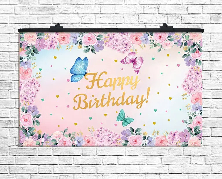 Плакат для свята Happy Birthday метелики75х120 см
