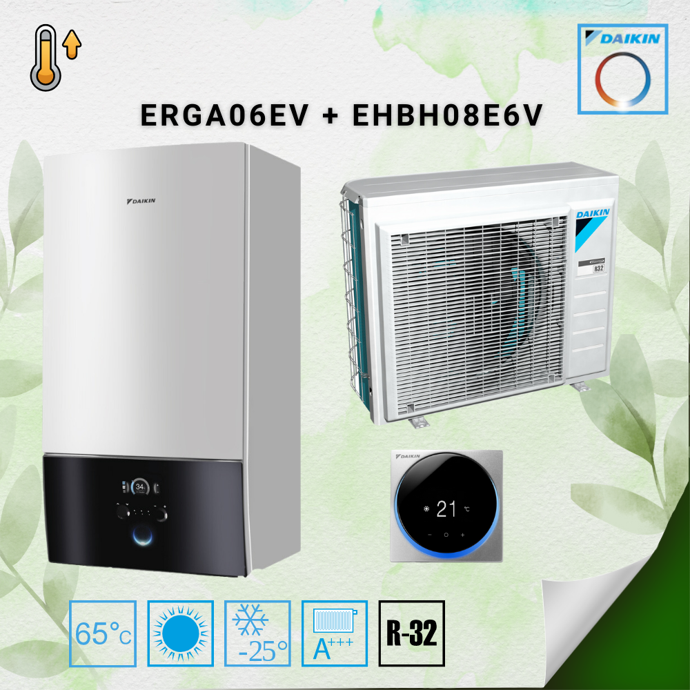 Тепловой насос/блок Воздух-Вода Daikin Altherma 3, ERGA06EV / EHBH08E6V, 220В+220В (только нагрев - 6,0 кВт) - фото 1 - id-p1816121344