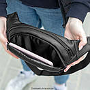 Стильна вмісна поясна сумка-бананка MENI з якісної чорної екокожі flotar на 4 відділення, фото 10
