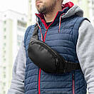 Стильна вмісна поясна сумка-бананка MENI з якісної чорної екокожі flotar на 4 відділення, фото 5