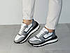 Сірі з білим стильні кросівки жіночі модні з натуральної шкіри, фото 3