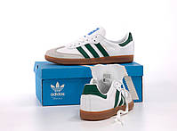 Чоловічі кросівки білі весни з зеленим Adidas Samba. Білі із зеленим кеди весна літо чоловічі Адідас Самба, фото 7