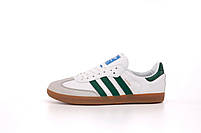 Чоловічі кросівки білі весни з зеленим Adidas Samba. Білі із зеленим кеди весна літо чоловічі Адідас Самба, фото 4