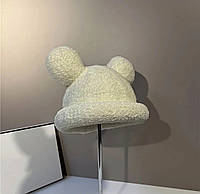 Шапка Микки Маус с ушками и подворотом (Минни Маус, мышонок, мишка, медведь, тедди) Молочная, Унисекс One size