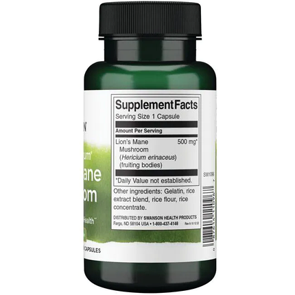Їжовик гребінчастий Swanson Full Spectrum Lion's Mane Mushroom 500 mg 60 Caps, фото 3