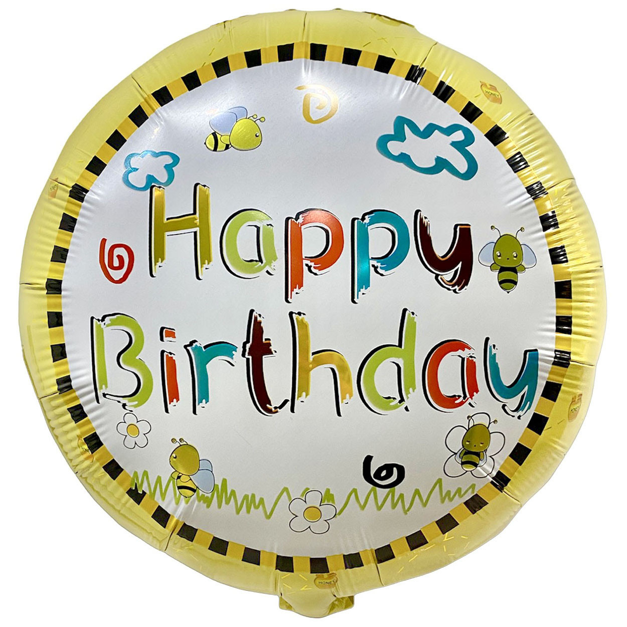 Фольгована кулька круг "Happy Birthday бджілки" жовта 18"(45см) 1шт.