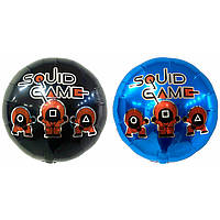 Фольгована кулька круг "Гра в кальмара" синьо-чорна 18"(45см) 1шт.