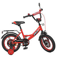 Велосипед детский двухколесный 14 дюймов с доп. колесами и багажником Profi Original boy Y1446 Красный