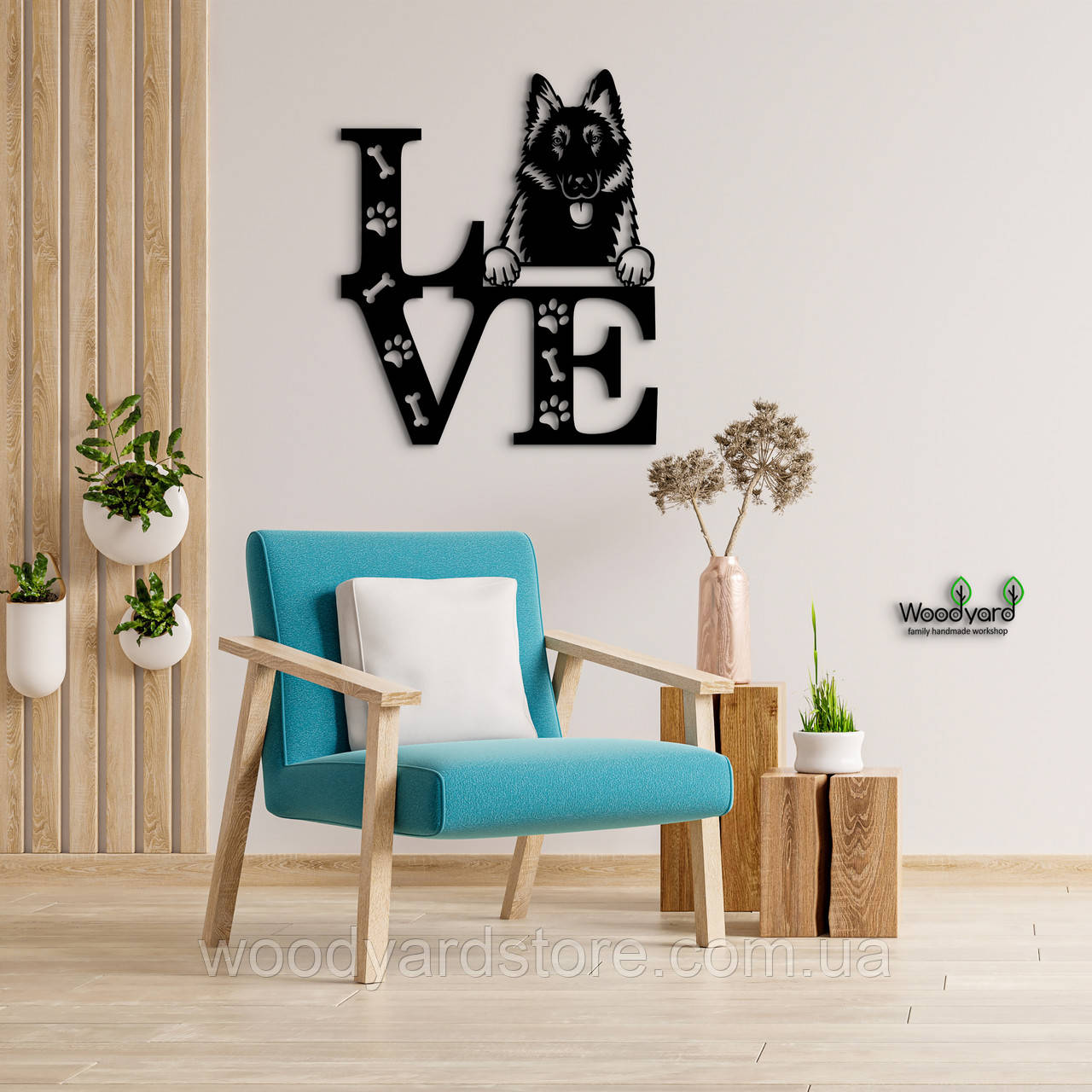 Панно Love&Paws Бельгійська вівчарка 20x23 см - Картини та лофт декор з дерева на стіну.