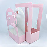 Коробка-кошик для квітів та подарунка, 200*80*320 мм, з ручками, пудра, фото 4
