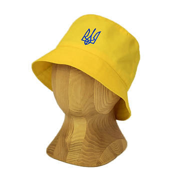 Однотонна чоловіча панама з гербом України, Розмір 58-60, Жовта / Літня панамка / Коттонова панама