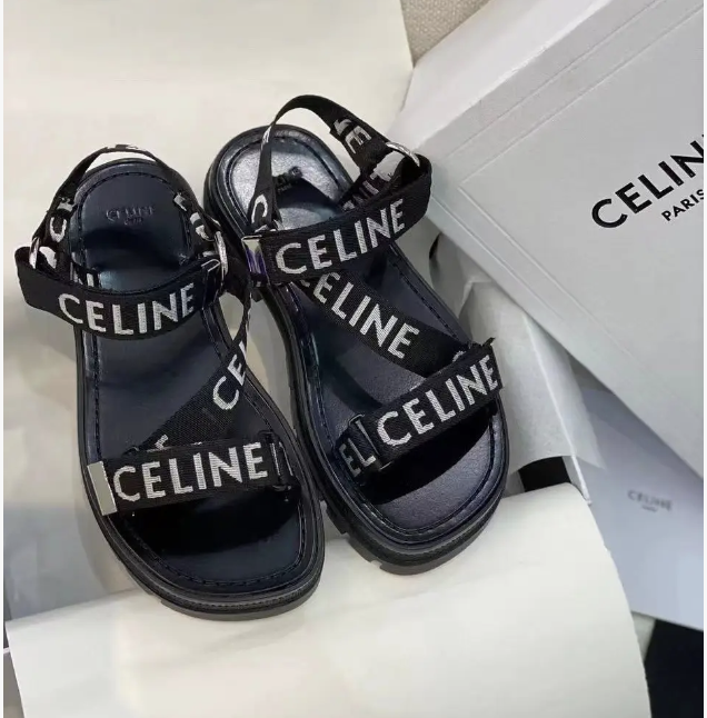 Жіночі чорні шкіряні сандалії Celine з білими написами Селін босоніжки сандалі на високій платформі