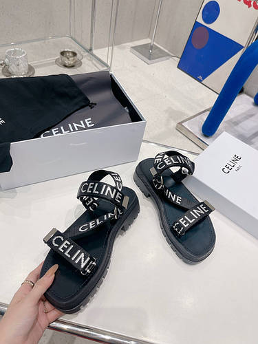 Черные женские кожаные сандали celine на массивной платформе Селин ...