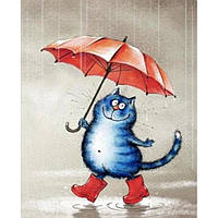 Картини по номерам 40х50 см DIY (без коробки) Кіт із парасолькою (RA3097_O)