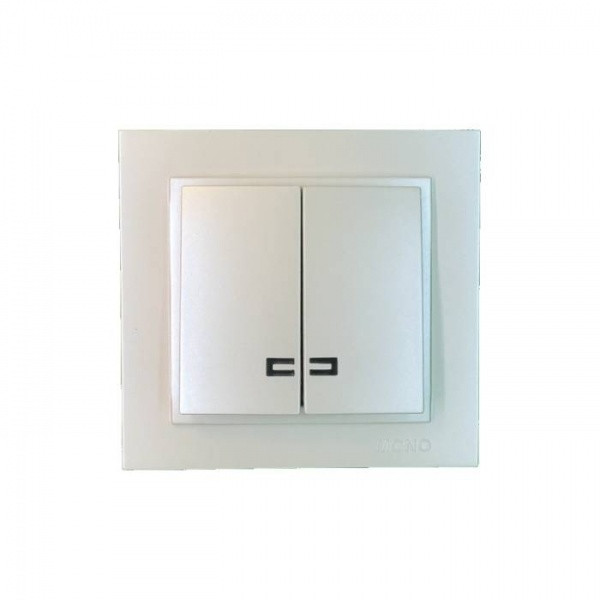 Вимикач двоклавішний з підсвічуванням Mono Electric DESPINA перлина, фото 1