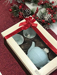 Чайний порцеляновий набір з чайником на дві персони Зайчик блакитний