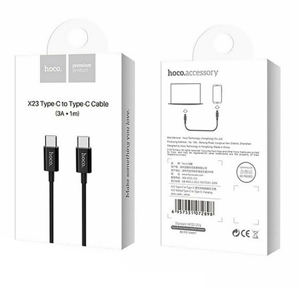 Кабель Hoco X23 Pisces Cable Type - C to Type - C 3A 1m Black, фото 3