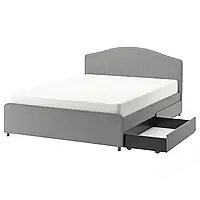 HAUGA Кровать с обивкой, 2 места для хранения, Vissle серый, 160x200 см