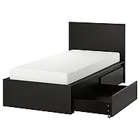MALM Каркас кровати с 2 ящиками для хранения, черно-коричневый/Лейрсунд, 90x200 см