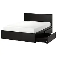 MALM Каркас кровати с 2 ящиками для хранения, черно-коричневый/Линдбоден, 160x200 см