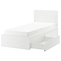 MALM Каркас кровати с 2 ящиками для хранения, белый/Luröy, 90x200 см