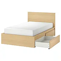 MALM Каркас кровати с 2 ящиками для хранения, дубовый шпон, беленый/Luröy, 120x200 см,