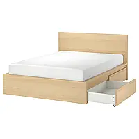 MALM Каркас кровати с 2 ящиками для хранения, дубовый шпон, беленый/Luröy, 160x200 см,