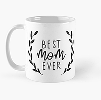 Чашка Керамическая кружка с принтом Лучшая мама Best mom ever для мамы Белая 330 мл