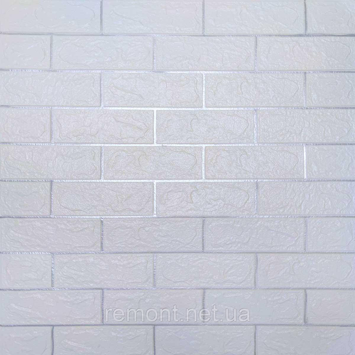 Самоклеюча декоративна 3D панель під білу матову цеглу зі сріблом 700x770x3 мм, фото 1