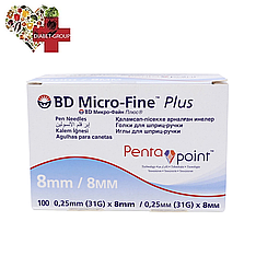 Голки для шприц-ручок BD Micro-Fine+ "МікроФайн" 8 мм 100 шт. (1 паковання)
