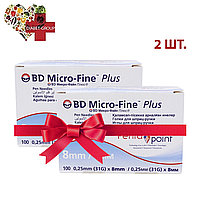 Иглы для шприц-ручек BD Micro-Fine+ "МикроФайн" 8мм 100 шт. (2 упаковки)
